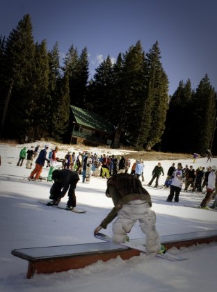 This kid stepped it up--front boardslide with a nose grab.