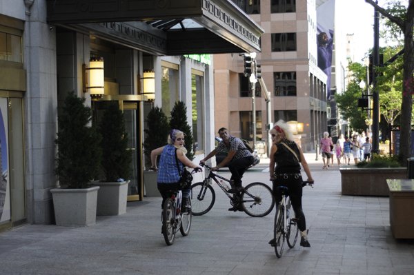 In order to frighten downtown Salt Lake City more efficiently, zombies have adapted to utilizing bikes. Photo: Eric Poole