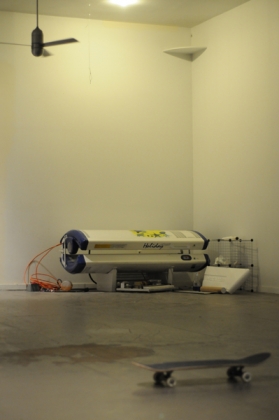Tanning bed in the back? Nah, just a flatground spot. Photo: Eric Poole