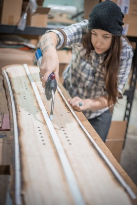 Laurel Nelson oversees and personally crafts every single Pallas snowboard. Photo: Margie Isabelle and Paul DeVincent