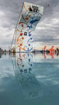 The Psicobloc climbing wall, illuminated by the Park City sky, is a piece of art in and of itself. Photo: Colton Marsala