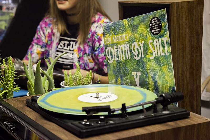 A copy of the Death By Salt V record attractively displayed. Photo by www.jessicabundyphotography.com