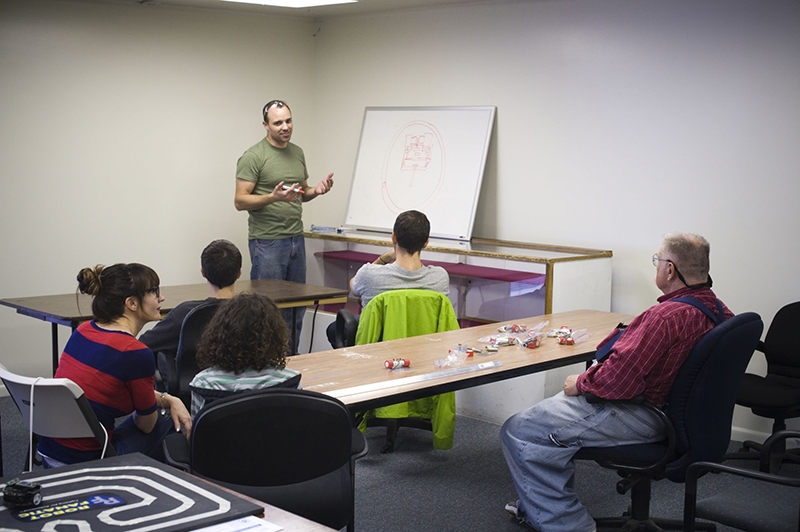 EnjiGo’s resident Robot Fanatic, Michael Anderson, began leading a class in July for students of all engineering skill levels, instructing them how to build their own Sumo Bots with an inexpensive materials package.
