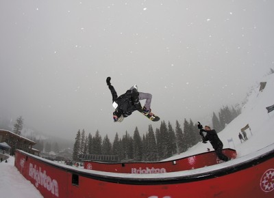 Braxton Eliasen, low and fast flip over the big gap set up on the side of the course.