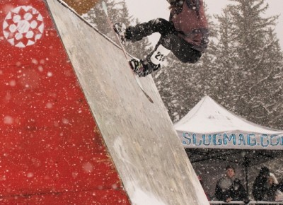 Front 180 on the wallride by this year’s Women’s Open Snow champion Sam Kolesky.