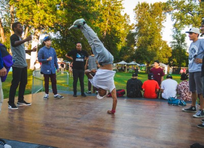 Some serious skills were taking place on the south end of the park as a breakdance team gets real on a mini-stage.
