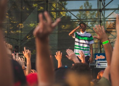 Fans get their hands up as Bishop Nehru strikes a chord with them through his poetic rhymes.