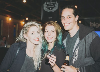 (L-R) Karly Tingey, Jillian Herman and Isaac Hastings enjoying the free and bountiful libations on hand. Photo: @clancycoop
