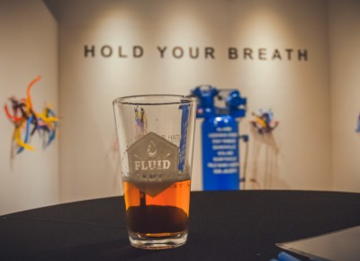 Bonneville Brewery samples their Promontory Steamer with artist Mel Zeigler’s Hold Your Breath display. I nearly passed out trying to drink and retain a lung full of air following the artist’s bold instructions. Photo: Talyn Sherer