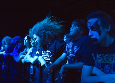 A fan headbangs during Exodus' set. Photo by Madi Smith.