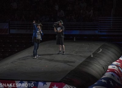 Jeremy Rawle presenting Nitro Circus Live to SLC. Photo: Jake Vivori