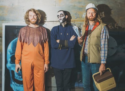 (L–R) Nate Housley as a Lion, Bret Meisenbach as My Chemical Romance's Gerard Way and Gregory Wilson as a construction foreman. Photo: Tyson Call @clancycoop