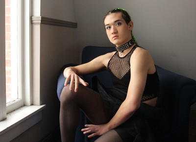 One of his latest and most memorable looks was a bubble dress he constructed out of hundreds of condom balloons for a Planned Parenthood affiliated fashion show held on the Westminster campus. The performance was meant to emphasize the importance of using protection while still having a shit ton of fun. Photo: ThatGuyGil