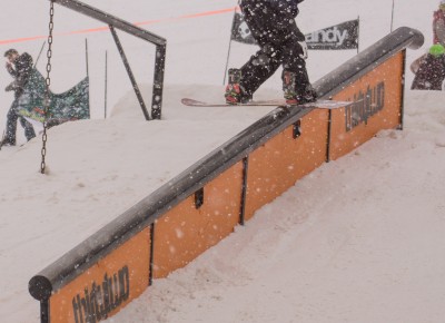 Dillian Gveather, Open Men's Snowboard, 2nd Place. Backside lipslide. Photo: Chris Kiernan