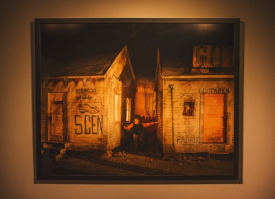 One of the larger prints from David Brothers depicts a wandering child caught between two homes. Photo: talynsherer.com