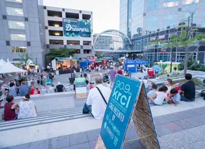 People congregated on the steps and ate food from a variety of food trucks centered around the KRCL stage. Photo: JoSavagePhotography.com