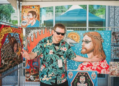 There was no lack of color in Stones' Gallery, where artist Steven Stone showed off his art, which was loaded with social commentary. Photo: @clancycoop