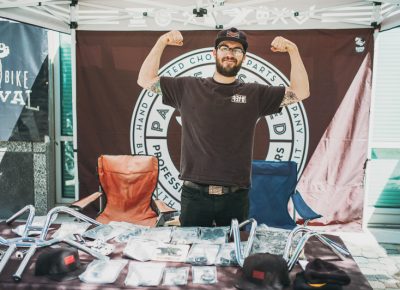 Andy Carter of Pangea Speed brought custom motorcycles as well as some huge muscles. Photo: @clancycoop