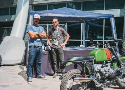 (L–R) Juan Coles and Rev Clark of Salty Bike Revival pose in front of their tent. Photo: @clancycoop