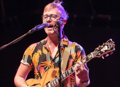 Mike “McDuck” Olson switched between trumpet and guitar during Lake Street Dive’s Red Butte Garden show. Photo: John Barkiple