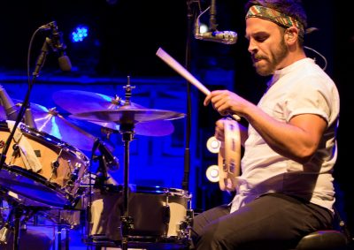 A barefoot Mike Calabrese taps a staccato rhythm during "Clear a Space." Photo: John Barkiple