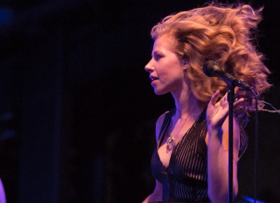 Lake Street Dive’s Rachael Price favors high waists and wide legs in her attire onstage; these allow her to exaggerate her gestures during her performances. In addition, her fabulous blowout bounces around her head like an energetic fifth member of the band. Photo: John Barkiple