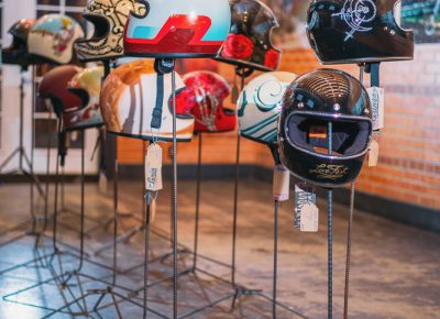 Biltwell motorcycle helmets painted by local artists were on display and for sale, mixing form and function beautifully. Photo: @clancycoop