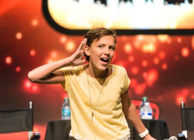 Star of the hit Netflix series Stranger Things, Millie Bobby Brown tells the audience that she can't hear their cheering. Photo: @Lmsorenson