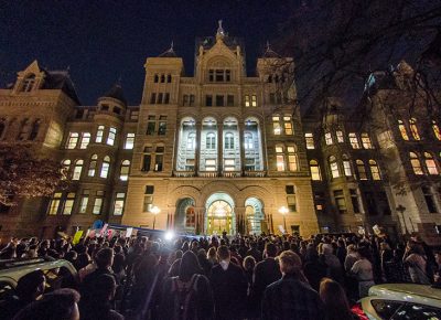Saddened and confused citizens gather at the steps of the Salt Lake City and County Building to build a better future. Photo: Dave Brewer & Gabe Mejia // Photo Collective Studios