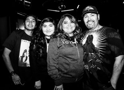 (L–R) Tristen, Jaz, Shela and Raul pose for a photo in between sets. Photo: Gilbert Cisneros
