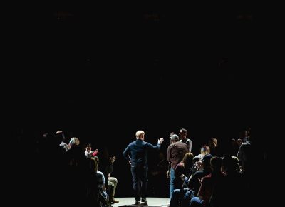 Jim Gaffigan takes the stage at the Vivint Smart Home Arena. Photo: Lmsorenson.net