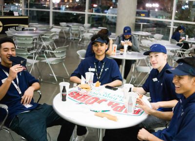 The hardworking Alan, Daniel, Tyler and Bryan take a break from behind the counter. Photo: Lmsorenson.net