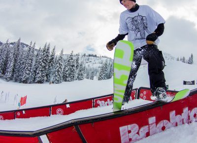 Ian Russel 3rd Place mens open ski rail slide. Photo: CJ Anderson
