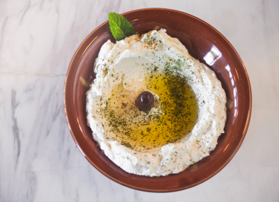 A Laziz favorite is the Spiced Labne ($8), a creamy dip made from strained yogurt that tastes more like a soft, tangy cheese. Photo: Talyn Sherer