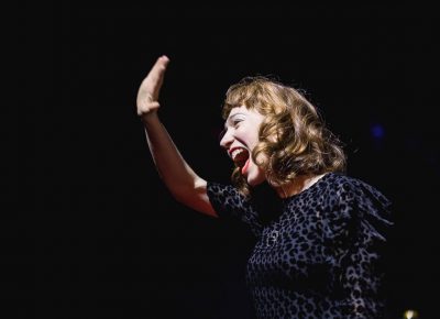 Regina Spektor greets the crowd and waves to all the sections, high and low. Photo: Lmsorenson.net