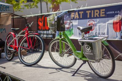 GREENbike, one of the awesome sponsors of the SLUG Cat, and the prize for the first participant to complete the course: a New Belgium bike. Photo: @ca_visual