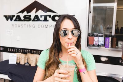 April gets an iced coffee drink from Wasatch Roasting on this warm summer evening. Photo: Lmsorenson.net