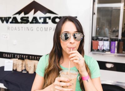 April gets an iced coffee drink from Wasatch Roasting on this warm summer evening. Photo: Lmsorenson.net