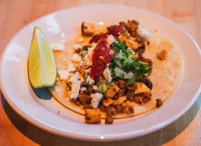 Delicious build-your-own chicken street tacos courtesy of Squatters. Photo: Talyn Sherer