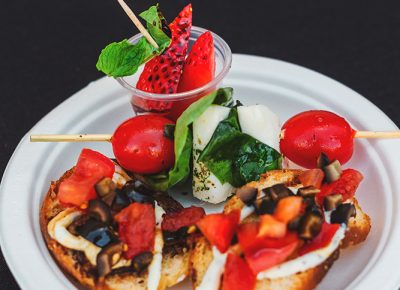 Redstone Olive Oil provided us with a trio platter consisting of caprese salad skewers, crostinis with garlic spread and a strawberry with mint and chocolate balsamic glaze. Photo: Talyn Sherer