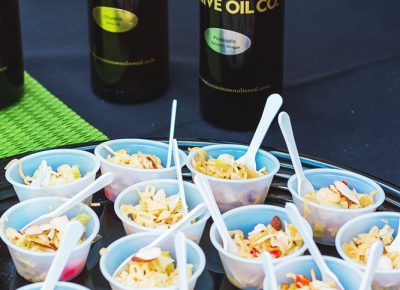 Mini noodle cups with almonds and peppers paired great with the Mountain Town Olive Oil. Photo: Talyn Sherer