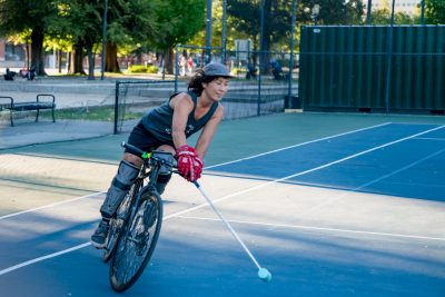 Tina Greene started playing bike polo in Milwaukee before Salt Lake. She has been playing for nine years and competes in tournaments around the world. Photo: Jo Savage // @SavageDangerWolf