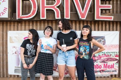 It’s all glitter punk with Peach Dream’s Paula Bravo, Emma Lynn, Sarita Ford and Shelly Rose. Photo: Gilbert Cisneros