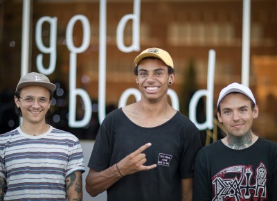 (L–R) Shea Ledesma, Adrian Evans and Matthew Windsor host an opening party for their Gold Blood Collective BMX bikes and style shop on 1526 S. State Street in Salt Lake. Photo: John Barkiple