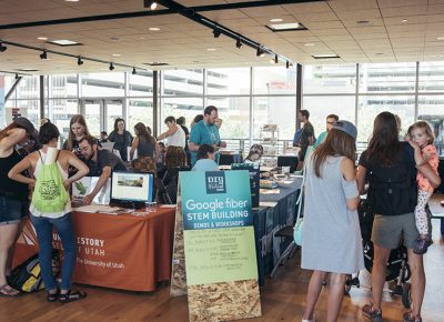 A crowd of science enthusiasts visit the booths in the Google Fiber STEM Building. Photo: @william.h.cannon