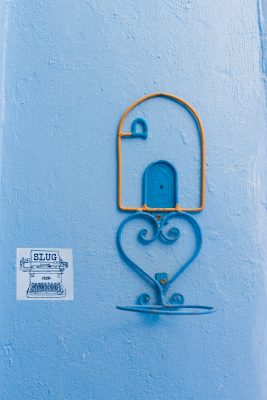 In Chefchaouen, Morocco the blue city is greeted with a SLUG stamp of approval. Photo: Talyn Sherer