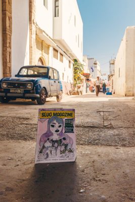 Inside Rabat’s medina, a SLUG Magazine is photographed in the alleyway of the ancient city. Photo: Talyn Sherer