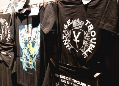 Merch for sale, including T-shirts in various designs. Photo: Lmsorenson.net
