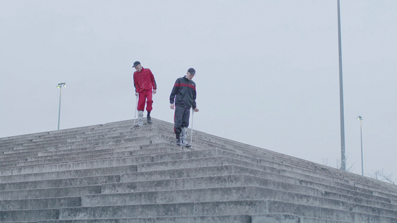 (L–R) Matthias (Nicolas Maxim Endlicher) and Matthew (Antoine Lahaie) vie for masculine dominance in Slamdance film M/M.