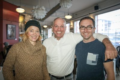 (L–R) Art In The Home contributing artists Heidi Somsen, Bruce Robertson and curator Clinton Whiting vie to grow the ownership of works of art, in and outside the show's context. Photo: John Barkiple